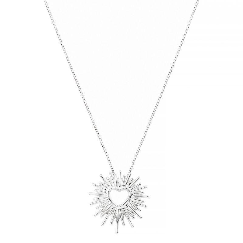 Colar Coração Raio de Sol Prata
