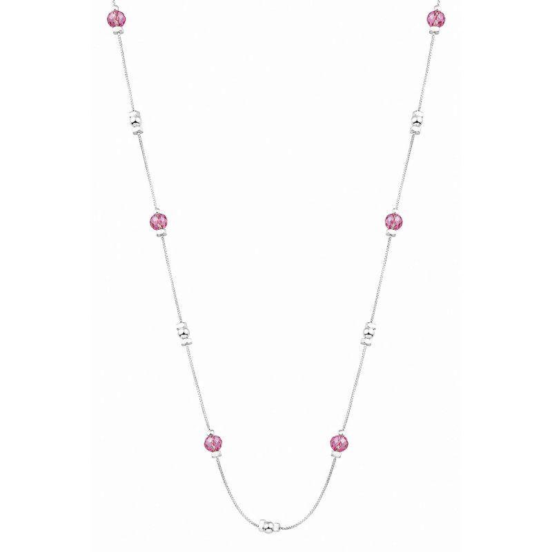 Colar Cristais Rosas 70 cm Prata