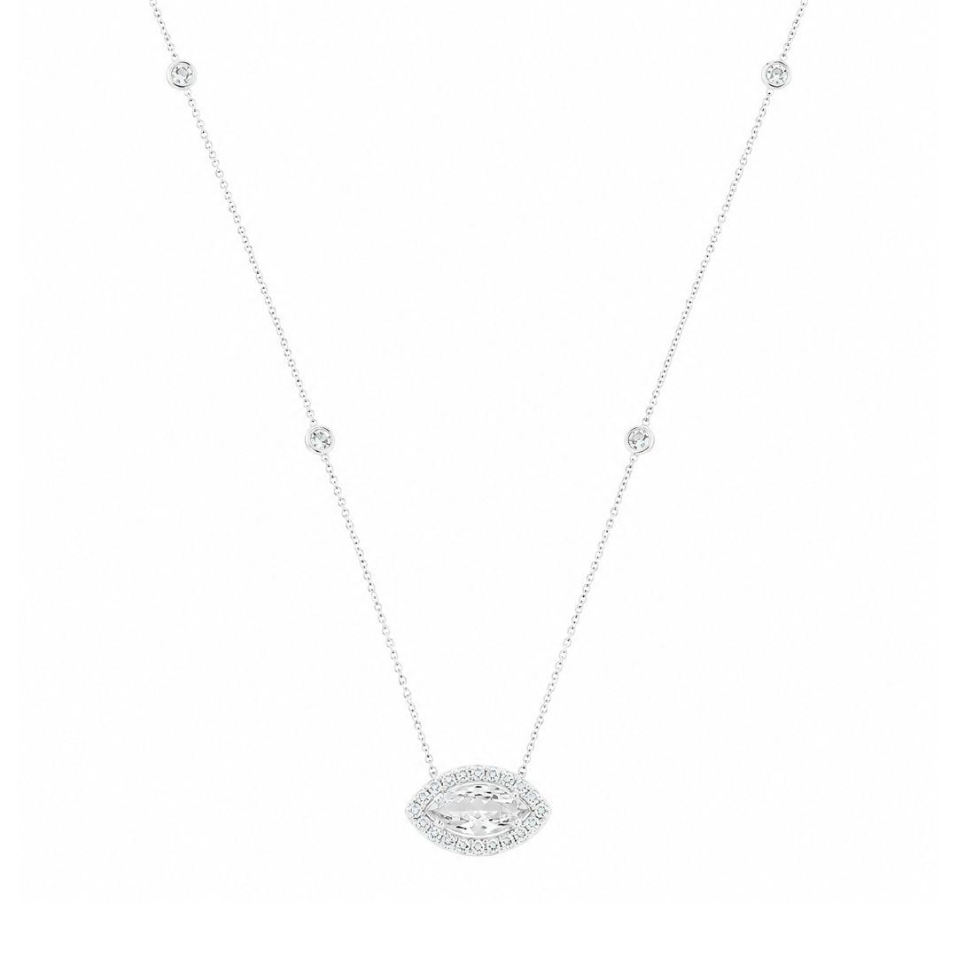 Colar Cristal Navete com Zircônias Prata
