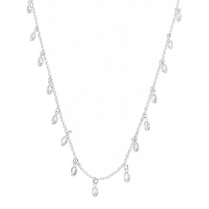 Colar Navetes Cristais 70cm Prata