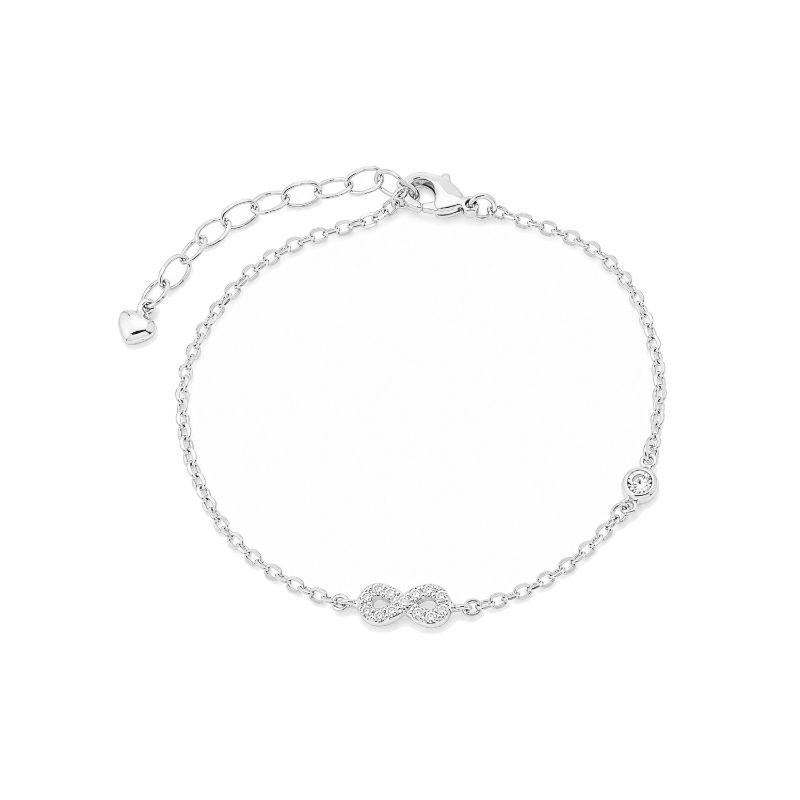 Pulseira Infinito Cravejado e Ponto Cristal Prata