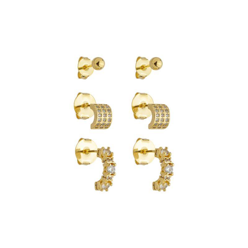 Trio Meia Argola e Esfera Ouro