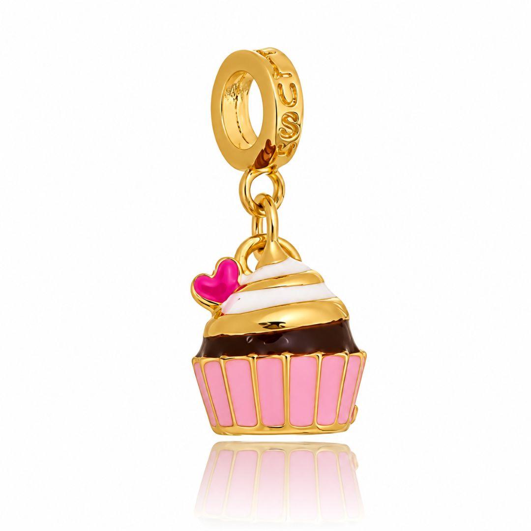 Berloque Cupcake Rosa Plush Ouro