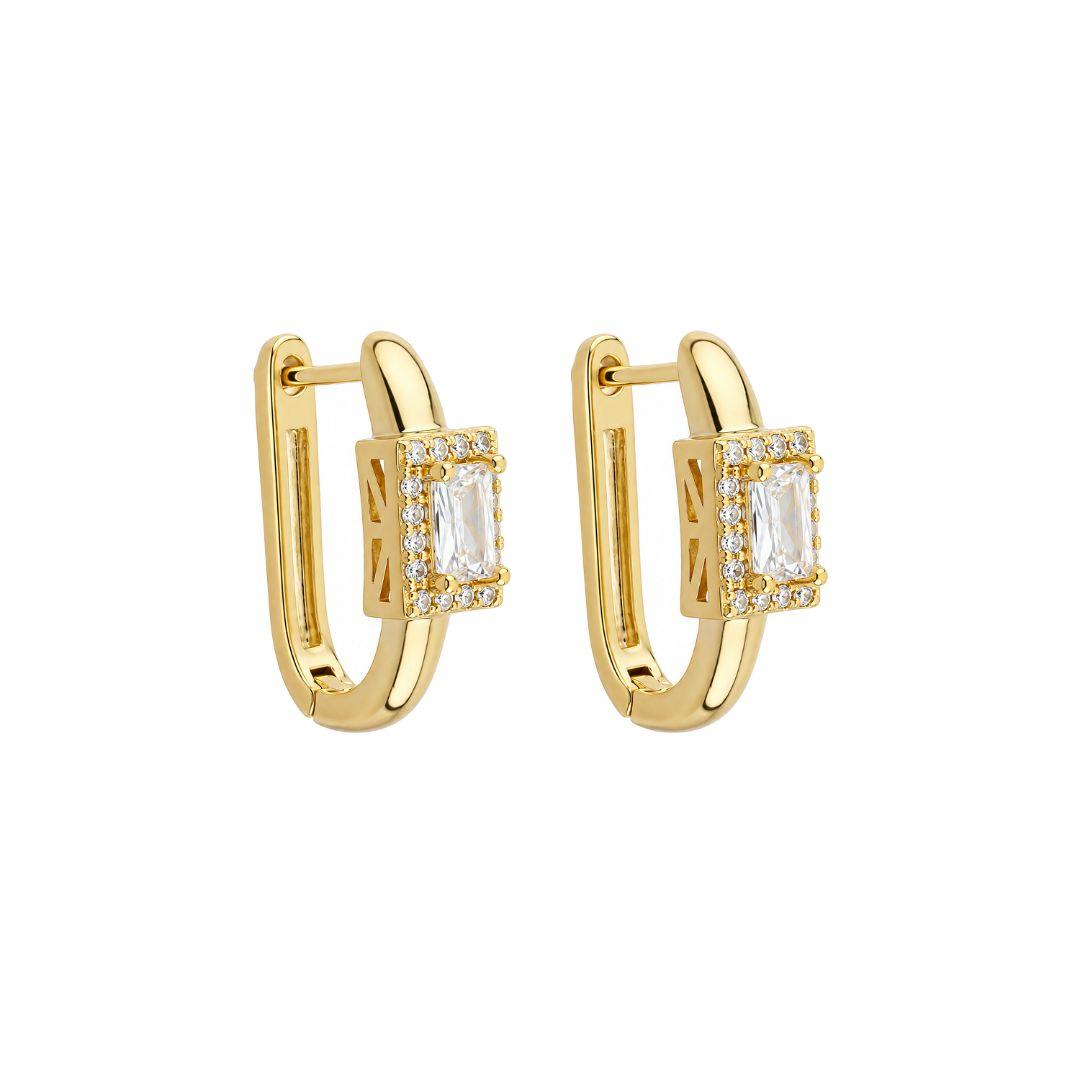 Brinco Argola Cristal Retangular Ouro