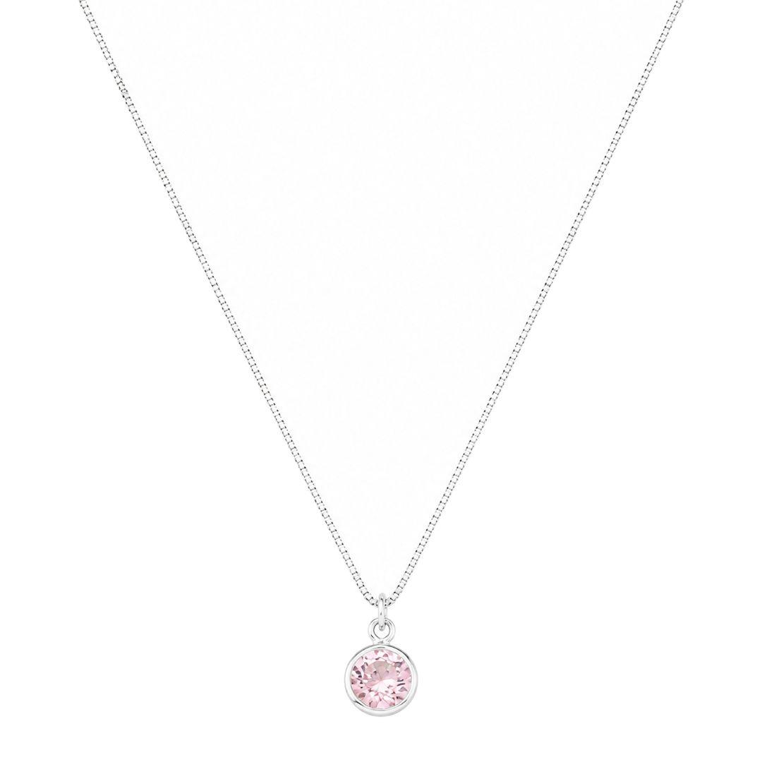 Colar Pingente Cristal Rosa Prata